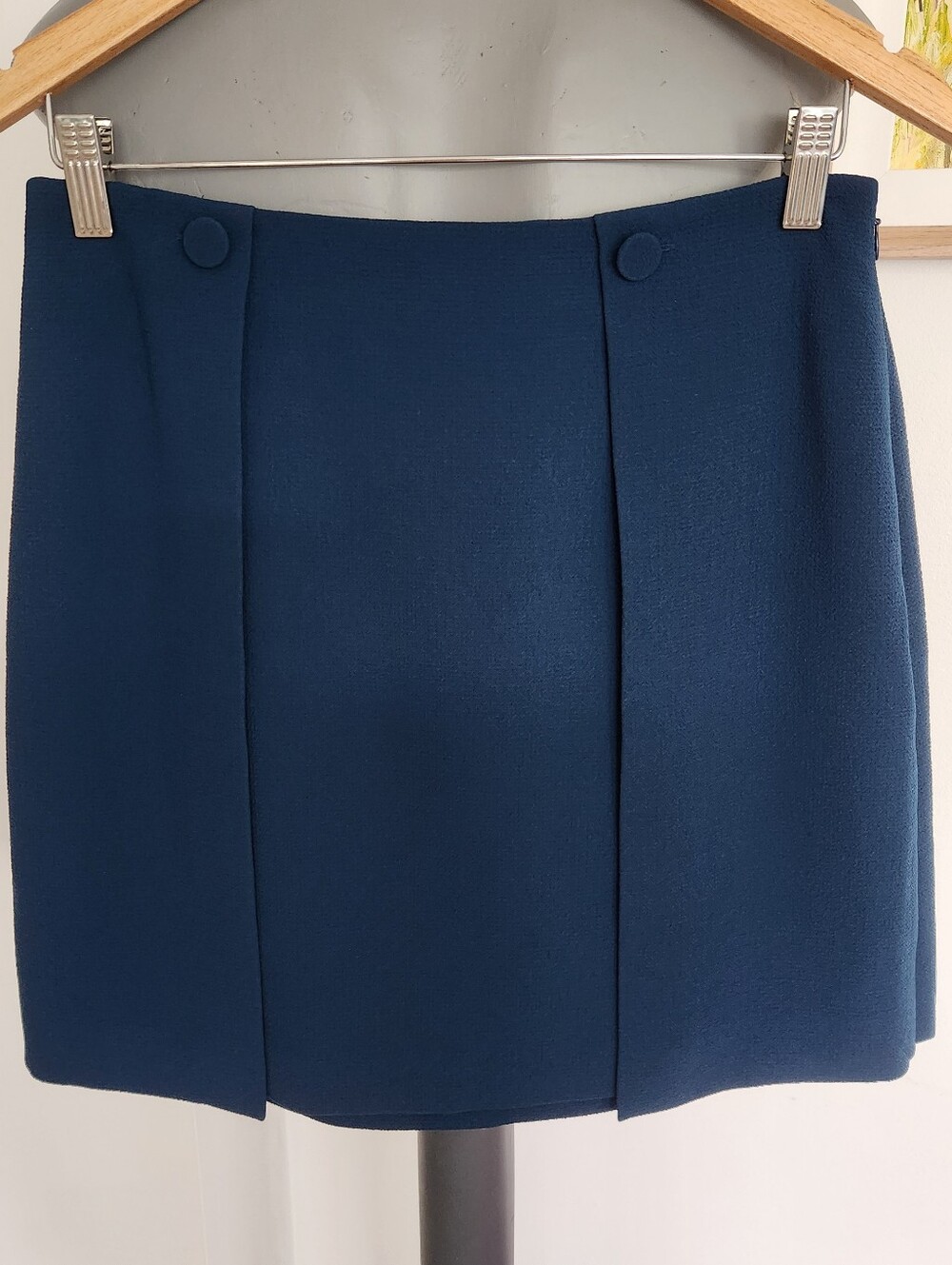 Club Monaco Tailored Dark Blue Mini Skirt with Covered Button Detail